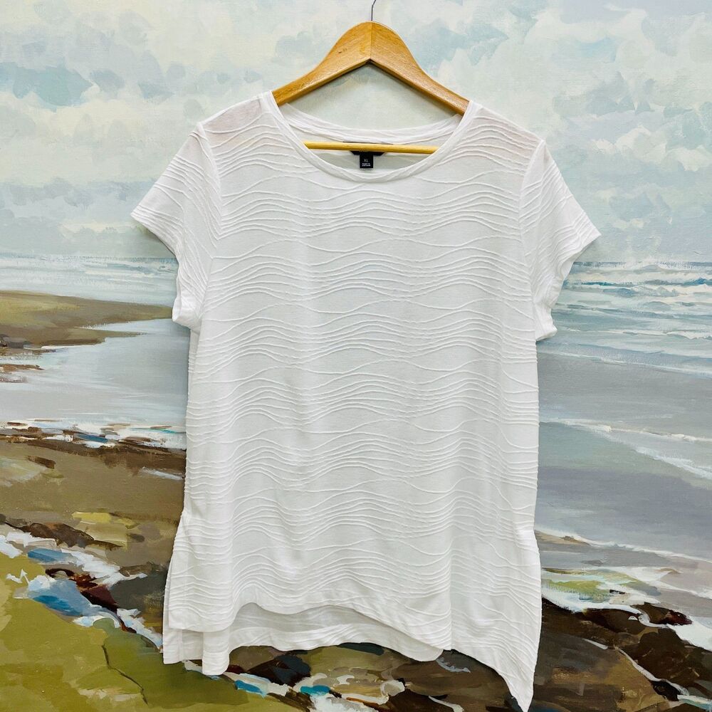 Vera Wang White Blouse XL White Flowy Blouse Semi-Sheer Blouse XL Top Flowy XL